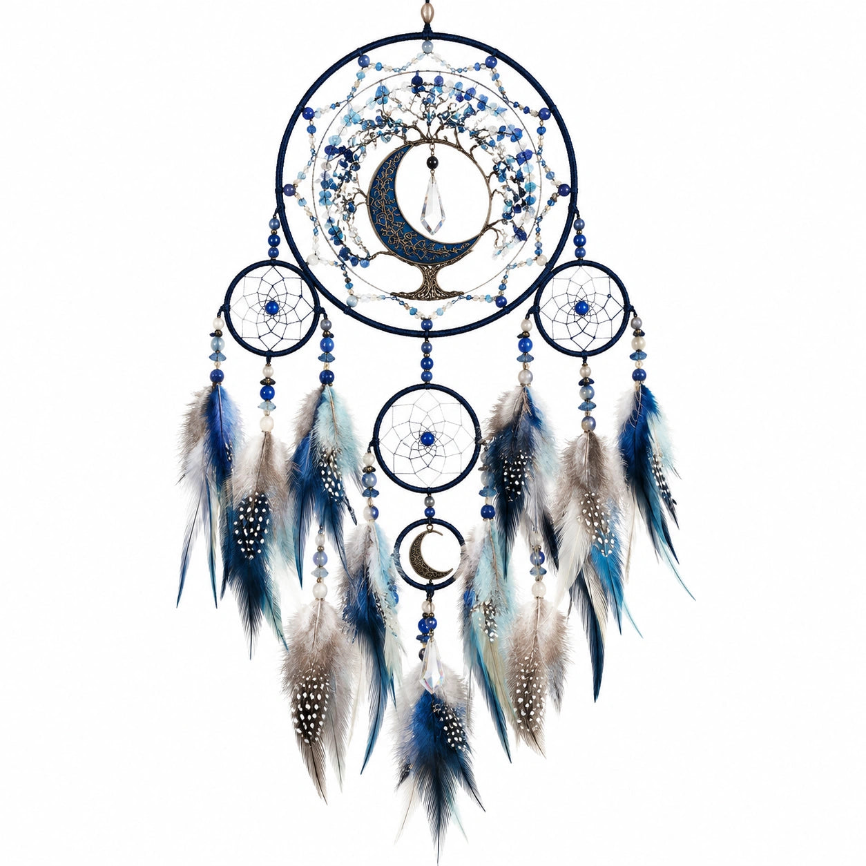 Atrapasueños colgante 50 x 100 cm azul con plumas y luna decorativa