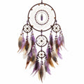 Atrapasueños 35 x 75 cm de cordón y plumas marrón morado para decoración colgante