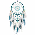 Colgante decorativo tejido 30 x 80 cm de cordón textil turquesa y blanco con plumas para pared estilo bohemio