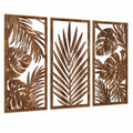 Set de 3 paneles decorativos de pared 40 x 100 cm en madera marrón estilo botánico calado