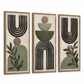 Juego de cuadros decorativos 40 x 100 cm de madera beige verde y negro - relieve geométrico para pared