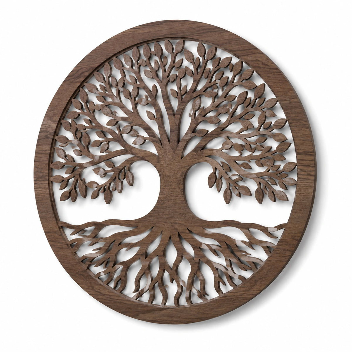 Decoración de pared redonda 60 cm de madera marrón con árbol calado