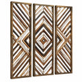 Set de 3 paneles decorativos de pared 120 x 40 cm de madera marrón y blanco con diseño geométrico