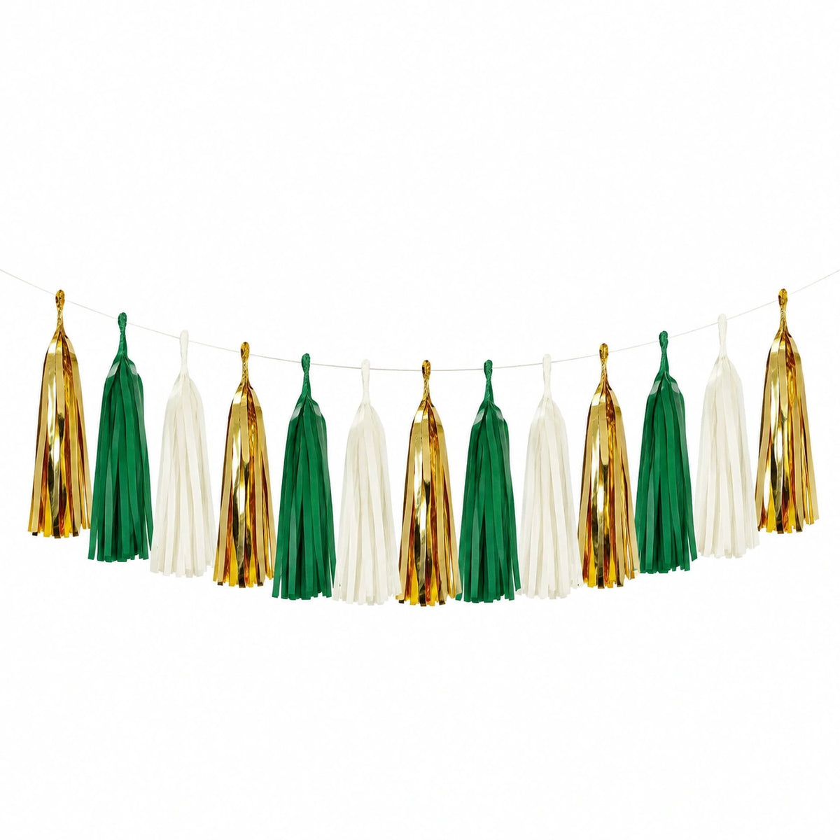 Guirnalda de borlas 300 cm de papel verde blanco dorado para fiesta
