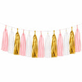 Guirnalda de borlas 300 cm de papel rosa blanco dorado - decoración colgante para fiestas