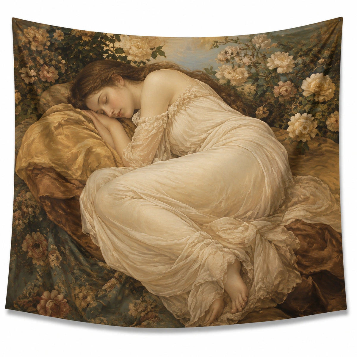Tapiz de pared 150 x 150 cm de poliéster beige estampado floral estilo romántico