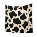 Tapiz de pared 150 x 130 cm de poliéster beige y negro con estampado de vaca y ojales