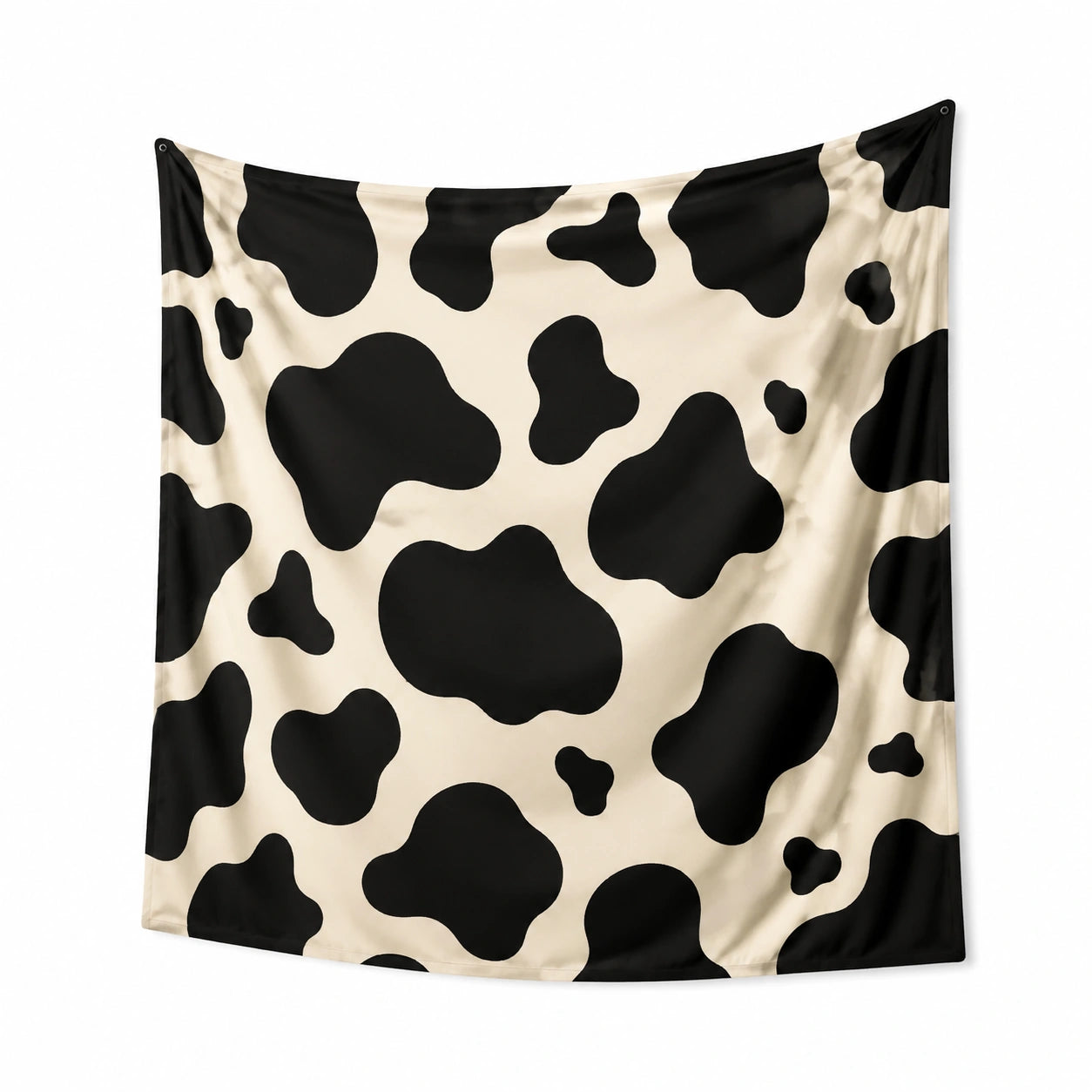 Tapiz de pared 150 x 130 cm de poliéster beige y negro con estampado de vaca y ojales