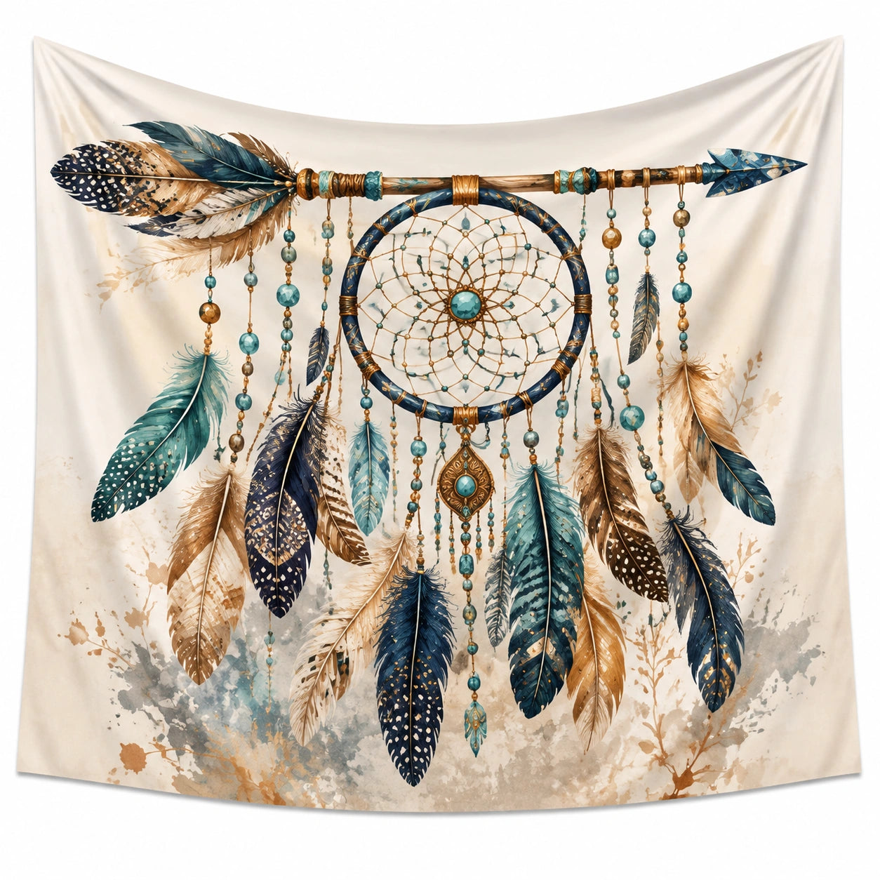 Tapiz de pared 150 x 150 cm de poliéster beige con atrapasueños decorativo estilo bohemio