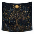 Tapiz de pared 150 x 130 cm de poliéster negro con árbol y luna estilo celestial