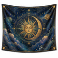 Tapiz decorativo 150 x 150 cm de poliéster azul marino y dorado con diseño celestial