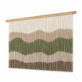 Tapiz de pared 100 x 90 cm de fibras textiles beige verde y marrón con varilla de madera estilo bohemio