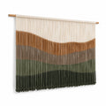 Tapiz de pared 100 x 90 cm de cuerda textil beige marrón gris y verde con flecos