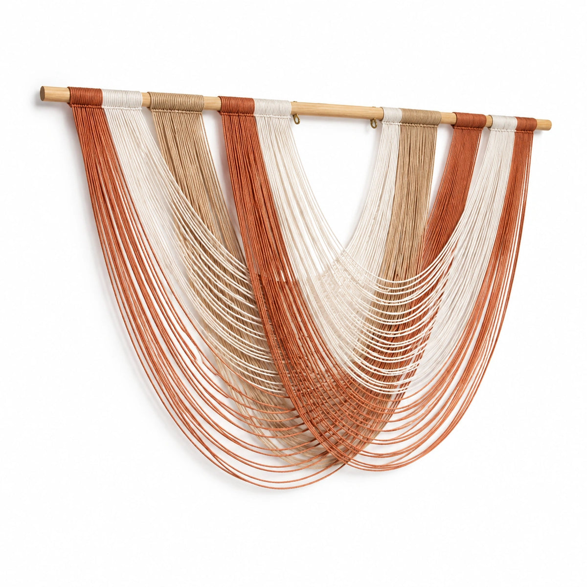 Tapiz de pared 120 x 100 cm de cordón textil terracota blanco y beige estilo bohemio