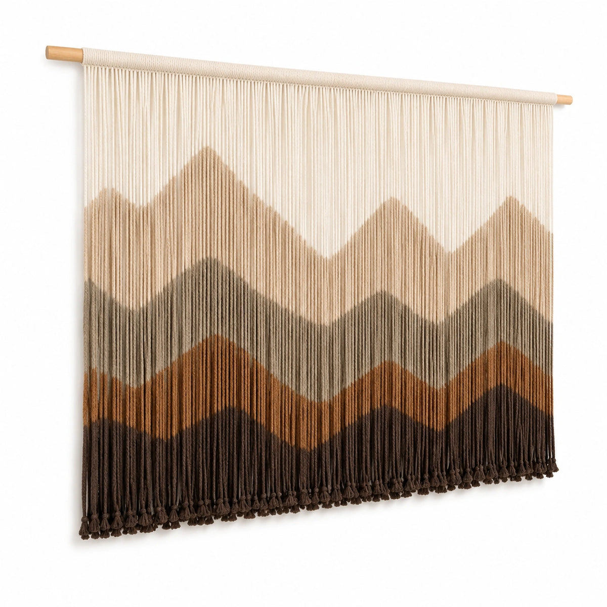 Tapiz de macramé 100 x 90 cm de algodón multicolor con varilla de madera para pared
