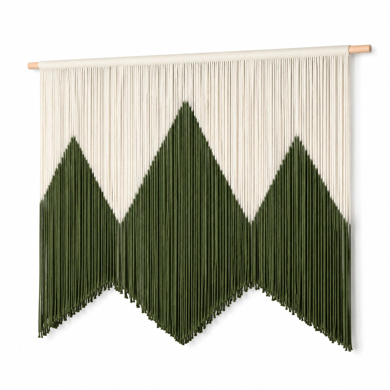 Tapiz de pared 100 x 90 cm de cordón textil beige y verde con flecos estilo bohemio