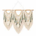 Tapiz de pared de macramé 120 x 95 cm de algodón beige y verde con flecos estilo bohemio