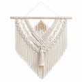 Tapiz de pared 90 x 100 cm de algodón beige con flecos estilo bohemio