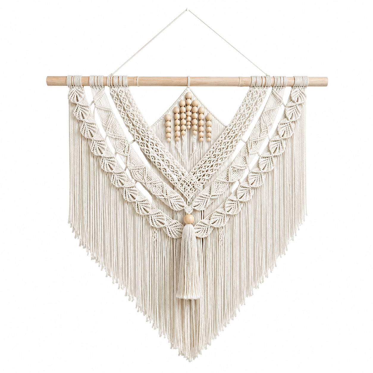 Tapiz de pared 90 x 100 cm de algodón beige con flecos estilo bohemio