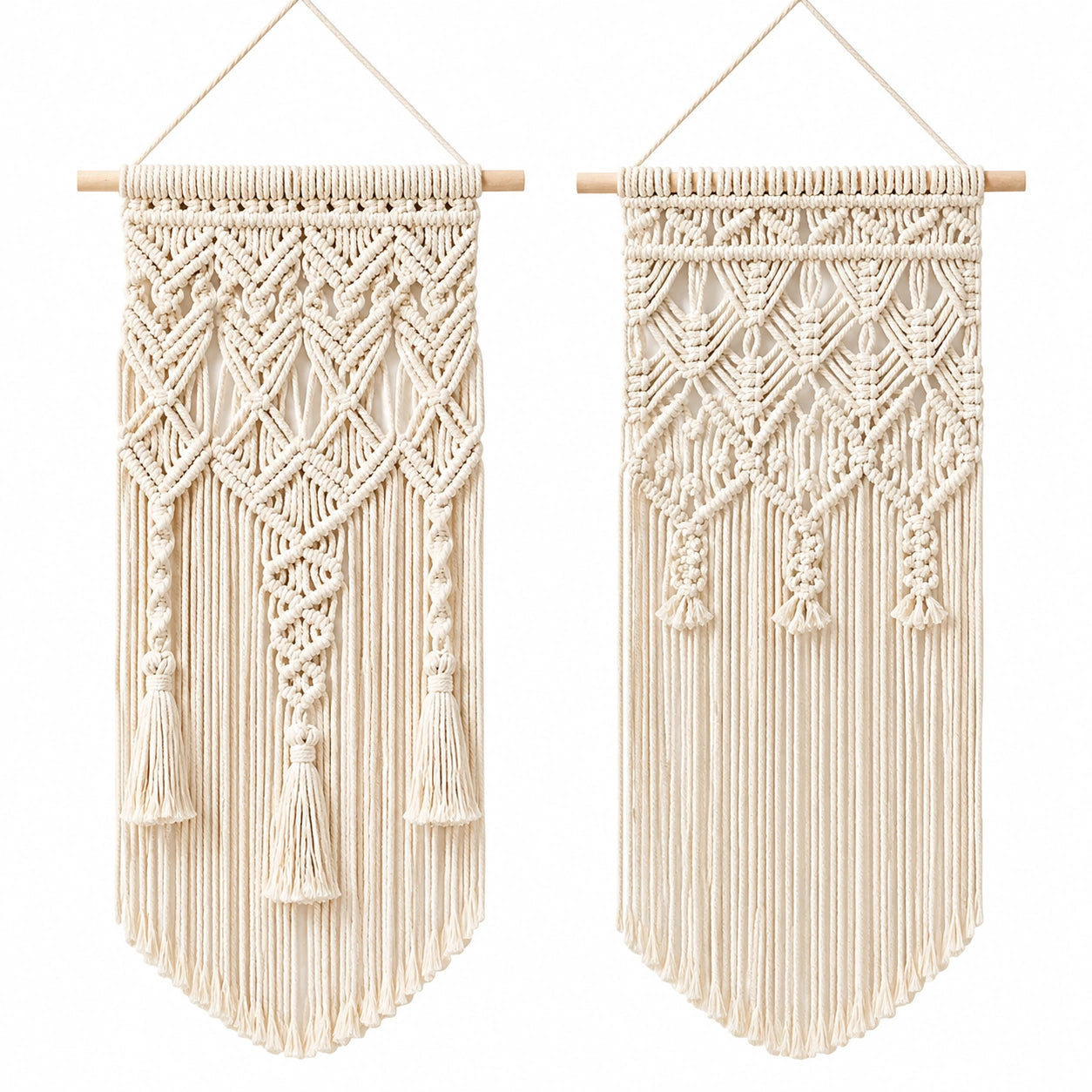 Tapiz de pared 40 x 90 cm de algodón beige con flecos estilo bohemio