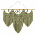 Tapiz de pared de macramé 100 x 100 cm de algodón verde salvia con barra de madera estilo bohemio