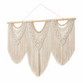Tapiz de pared 100 x 95 cm de algodón beige con flecos estilo bohemio