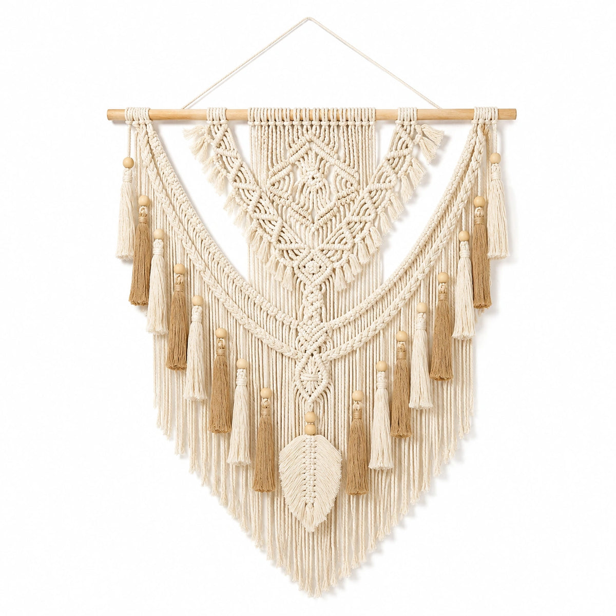Tapiz de pared de macramé 50 x 75 cm de algodón beige con flecos estilo bohemio