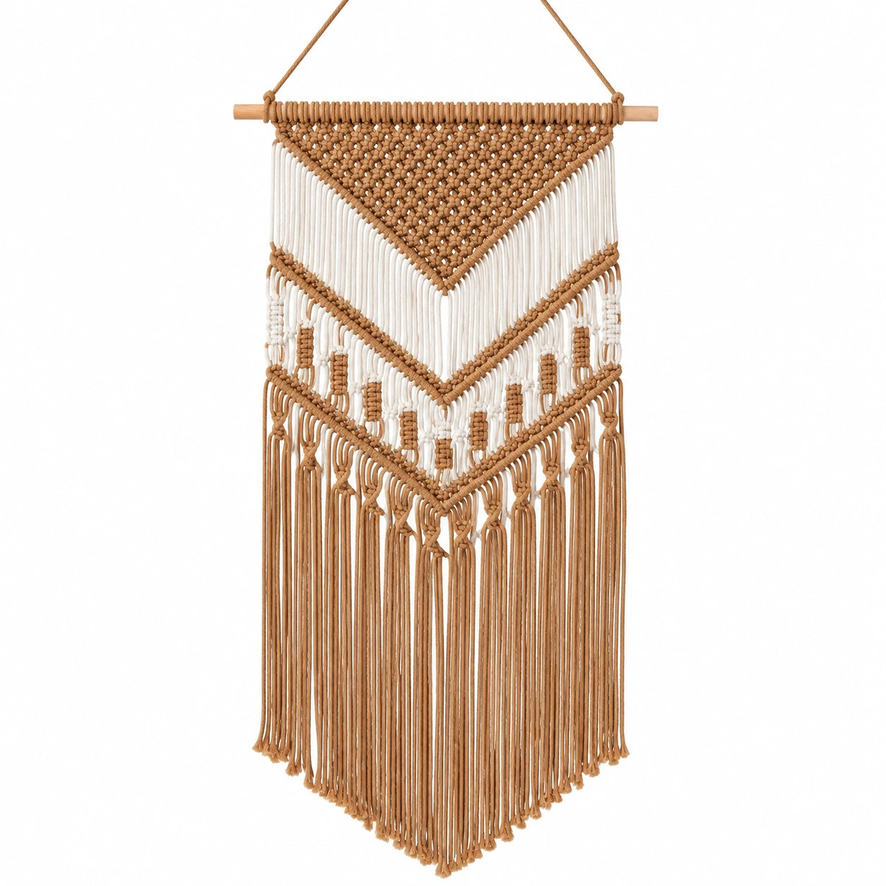 Tapiz de pared macramé 50 x 100 cm de algodón beige y blanco con flecos estilo bohemio