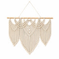 Tapiz de pared 100 x 100 cm de algodón blanco roto con barra de madera estilo bohemio